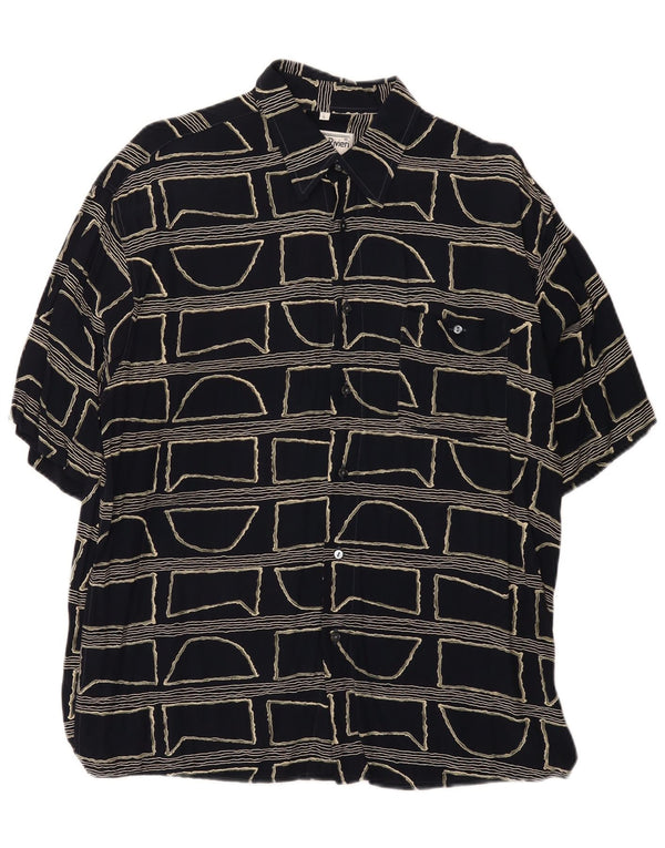 Vintage hombres camisa de manga corta grande negro geométrico