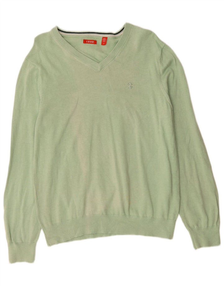 IZOD Jersey con cuello en V para hombre de algodón verde medio