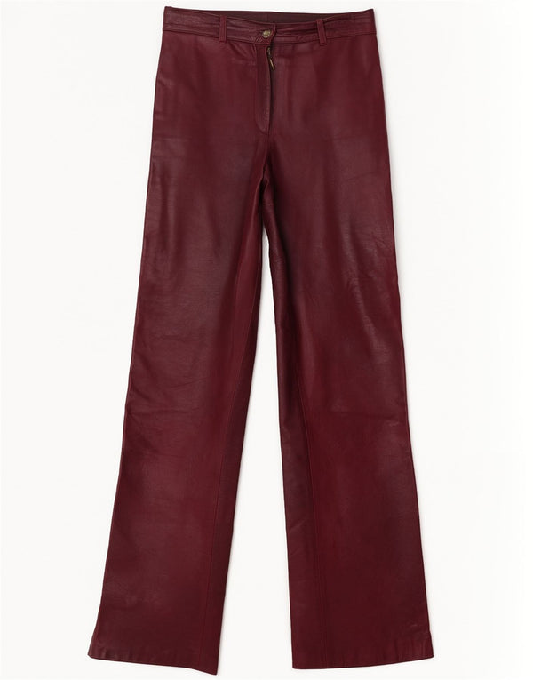 Pantalones de cuero rectos vintage para mujer W26 L29 Borgoña