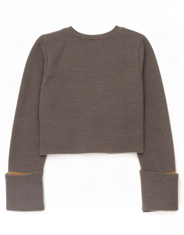 Zara Mujer Crop Top Manga Larga UK 10 Small Gris