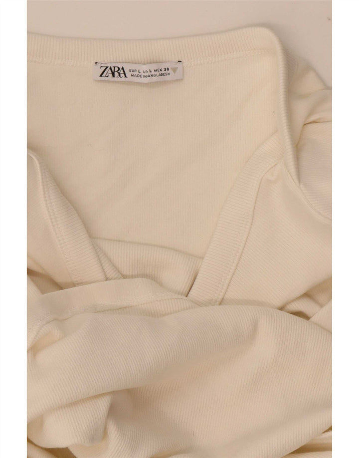 Zara Mujer Crop Top Manga Larga UK 44 Grande Blanco