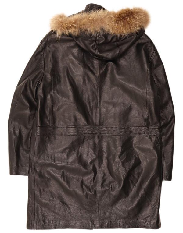 Lavorazione Artigiana Abrigo de cuero con capucha para hombre UK 38 Medium Black Classic