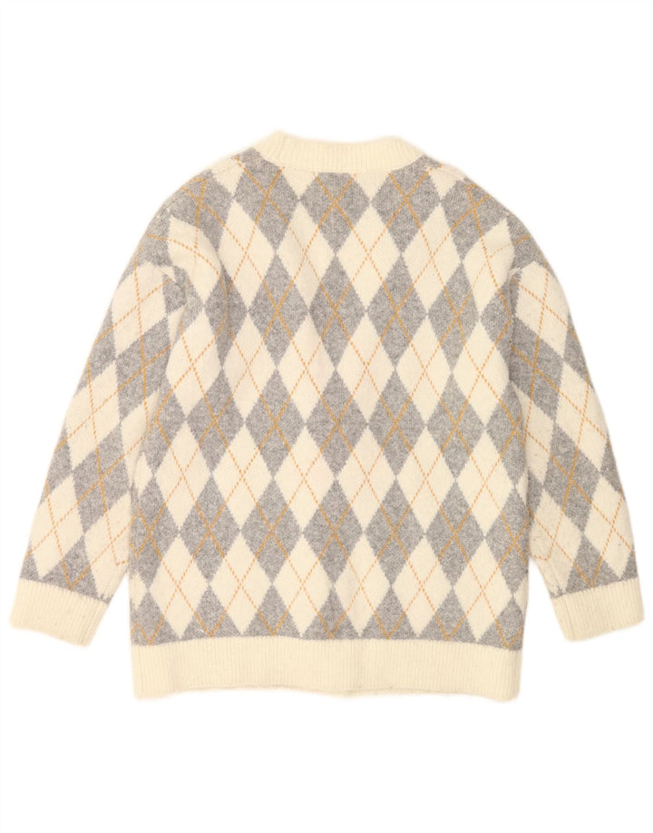 Zara Suéter tipo cárdigan extragrande para mujer Reino Unido 10 Small Off White Argyle/Diamond