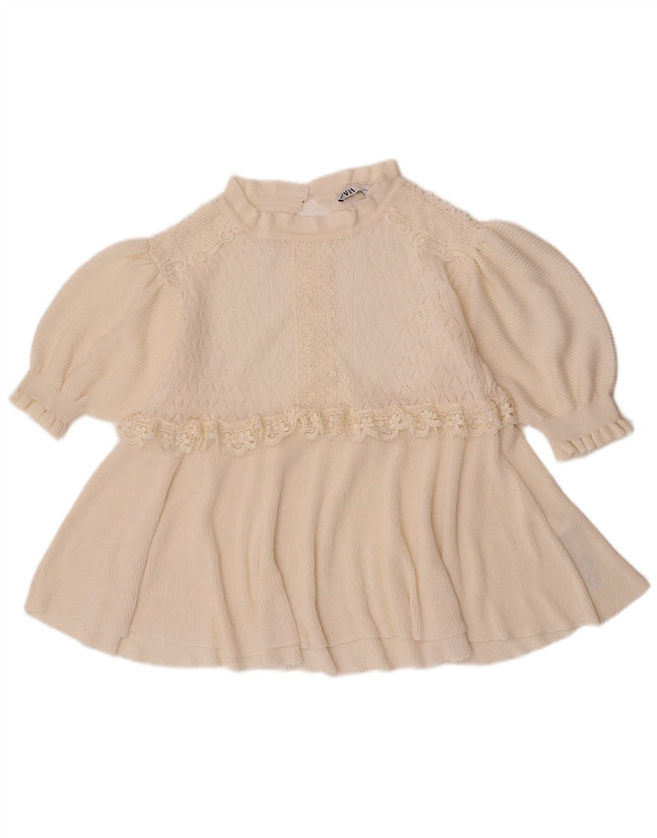 Zara Blusa de manga 3/4 para mujer Top UK 40 Medio Off White Floral Poliéster