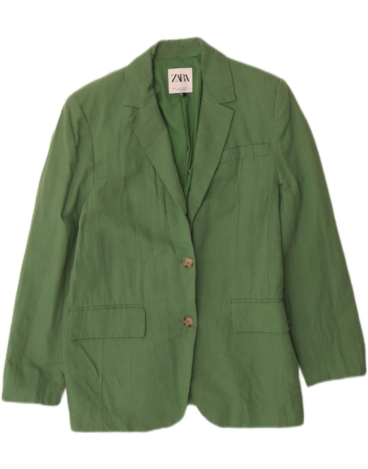 Zara Mujer Chaqueta Blazer Extragrande De 2 Botones Reino Unido 10 Pequeño Lino Verde