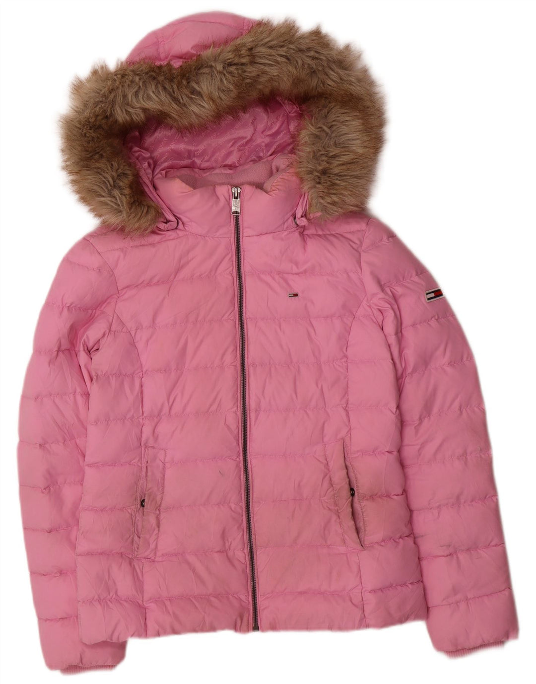 Tommy Hilfiger Chaqueta acolchada con capucha para mujer UK 10 Small Pink Poliéster