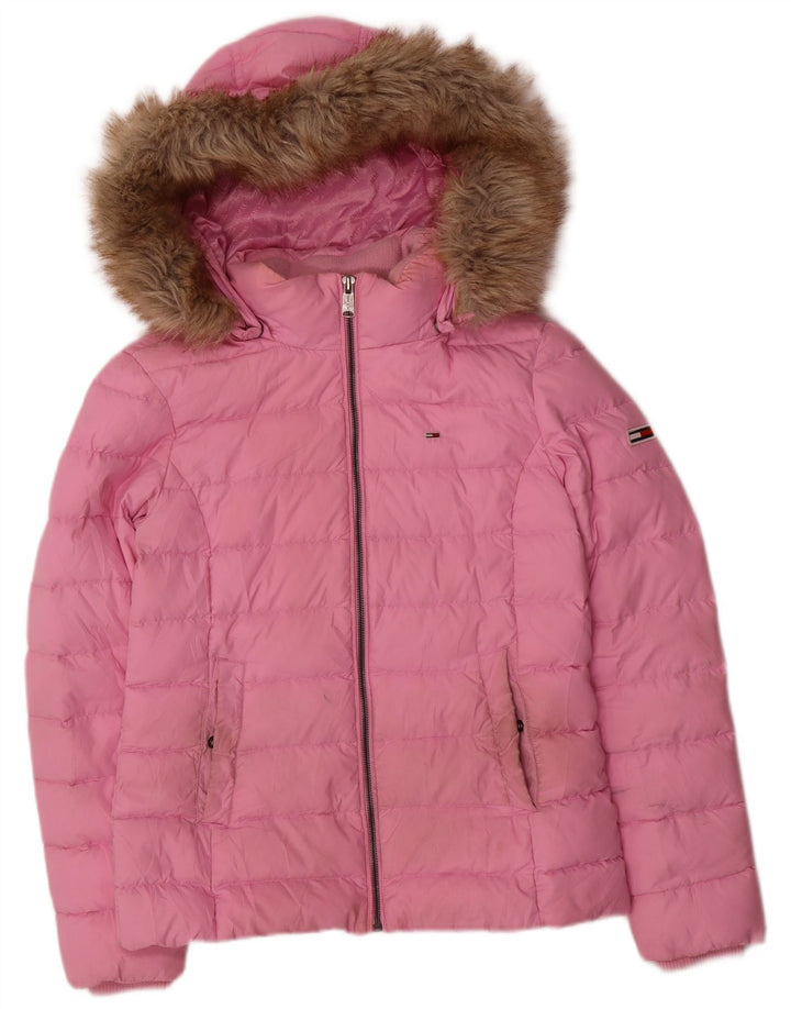 Tommy Hilfiger Chaqueta acolchada con capucha para mujer UK 10 Small Pink Poliéster