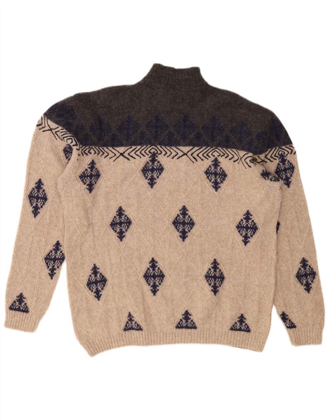 VINTAGE Jersey de cuello alto para hombre XL Beige Argyle/Diamond