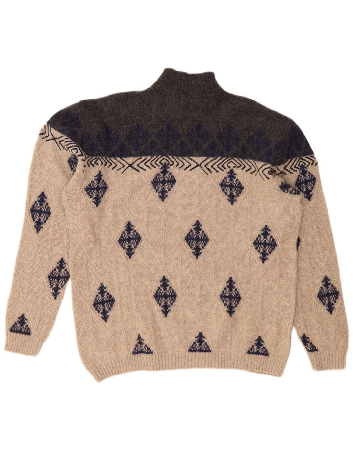 VINTAGE Jersey de cuello alto para hombre XL Beige Argyle/Diamond