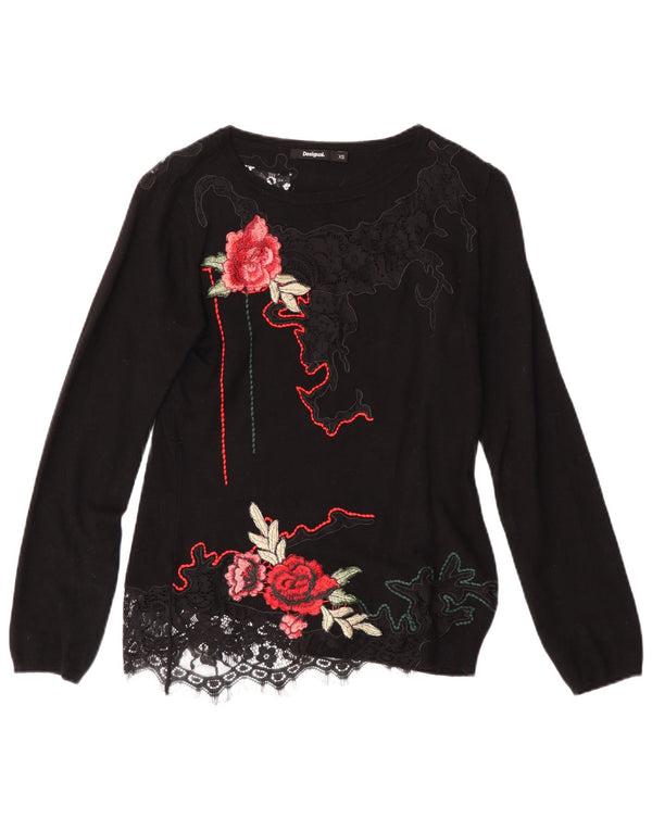 DESIGUAL Suéter tipo jersey con cuello barco para mujer UK 6 XS Black Floral
