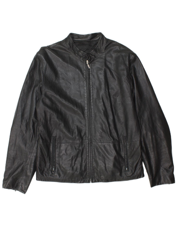 Chaqueta de cuero vintage para hombre IT 52 XL cuero negro