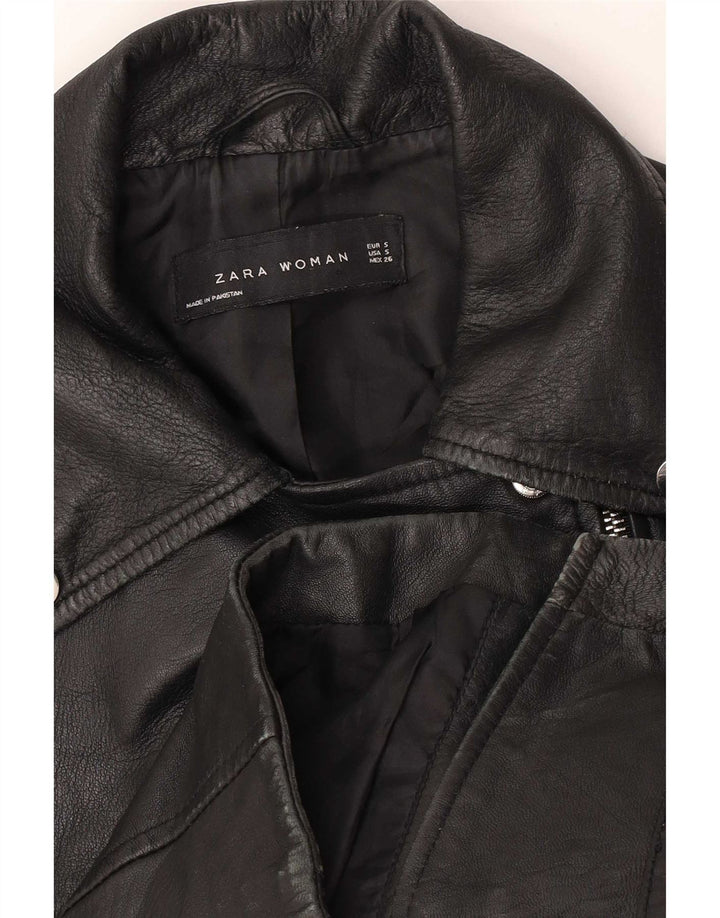 Chaqueta biker de cuero corta para mujer Zara UK 40 Small Black