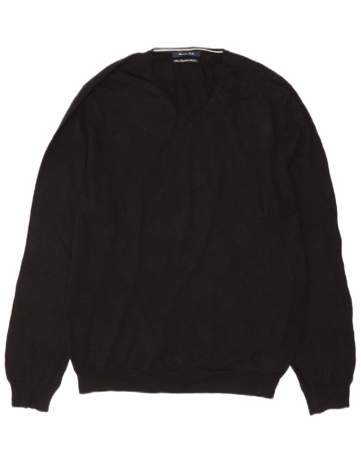 Massimo Dutti Hombre Jersey Cuello En V Jersey Mediano Negro Algodón