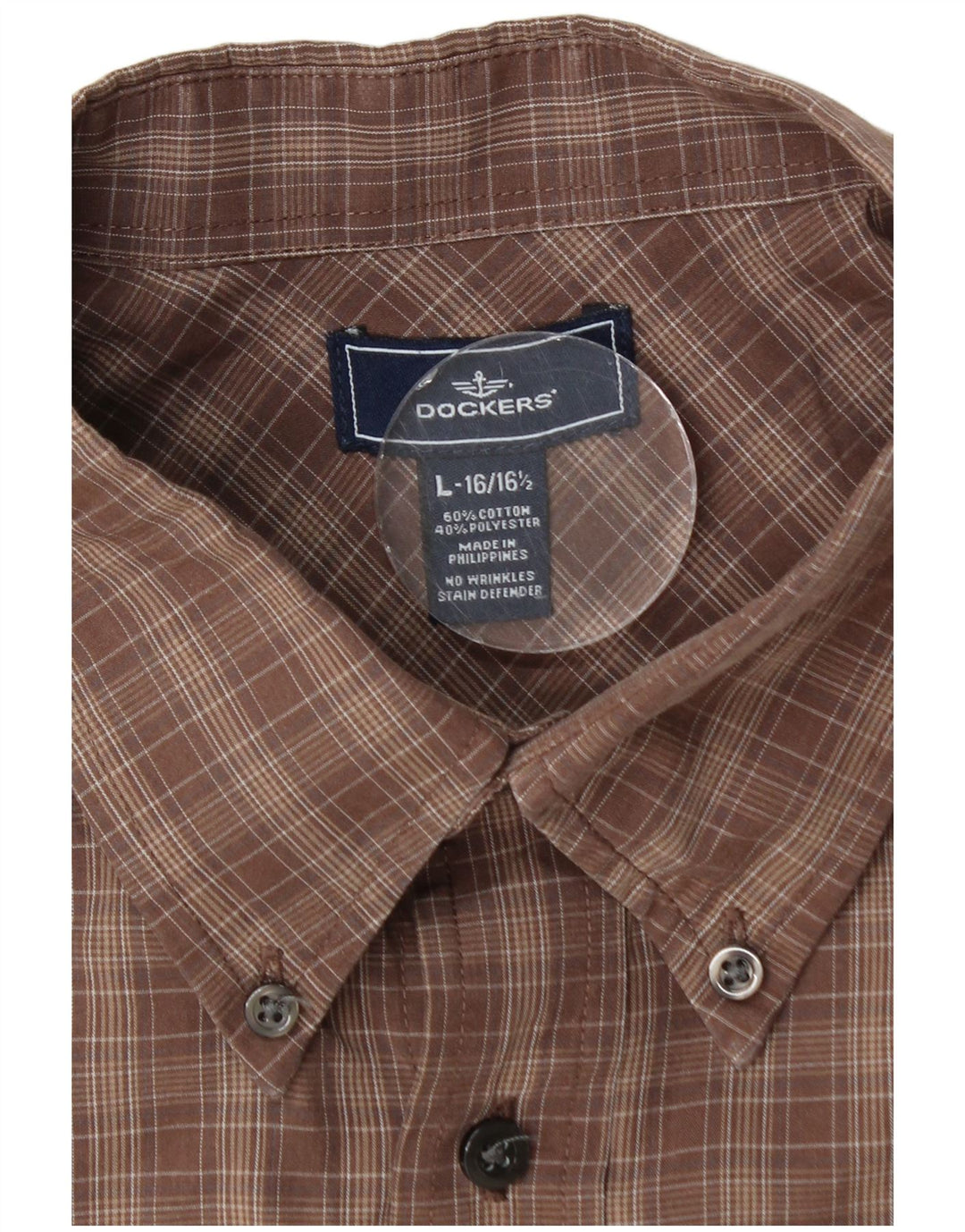 DOCKERS Camisa para hombre Talla 16 1/2 Grande Marrón Cuadros Algodón