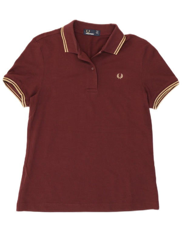 Fred Perry Polo para mujer UK 42 Algodón a rayas burdeos mediano