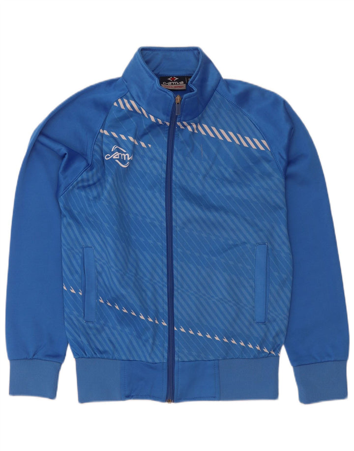 Vintage hombres chándal top chaqueta pequeña azul rayas poliéster