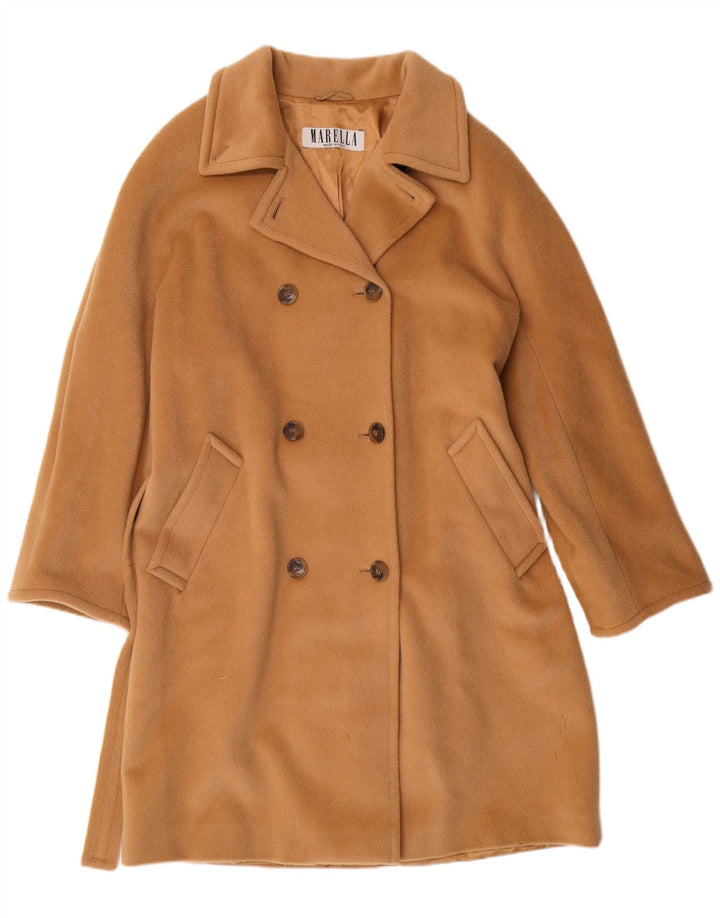 MARELLA Abrigo de doble botonadura para mujer UK 42 Medio Beige Lana Virgen Clásico