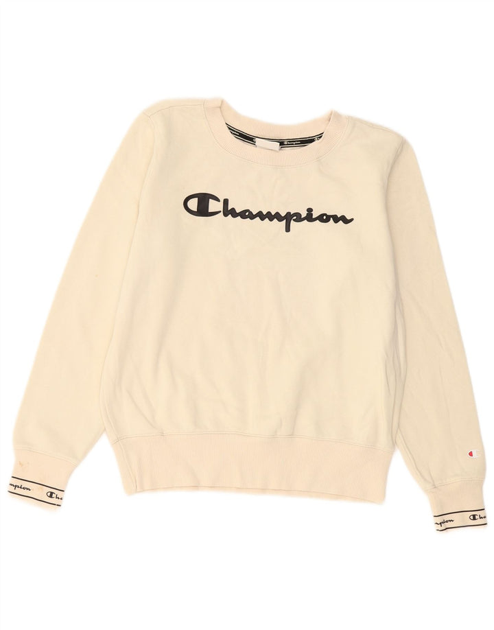 Champion Sudadera de gran tamaño con gráfico para mujer UK 10 Small Off White