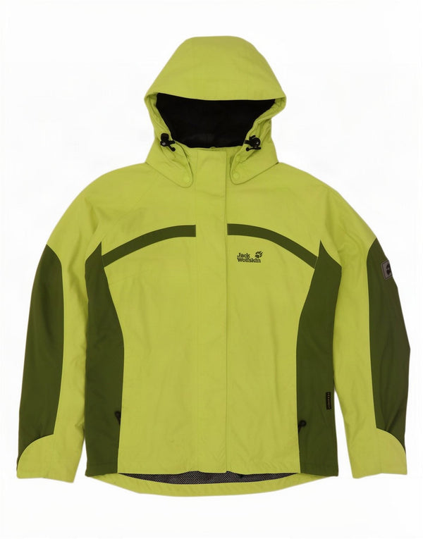 Jack Wolfskin Chaqueta impermeable con capucha para mujer UK 40 Verde medio Colorblock