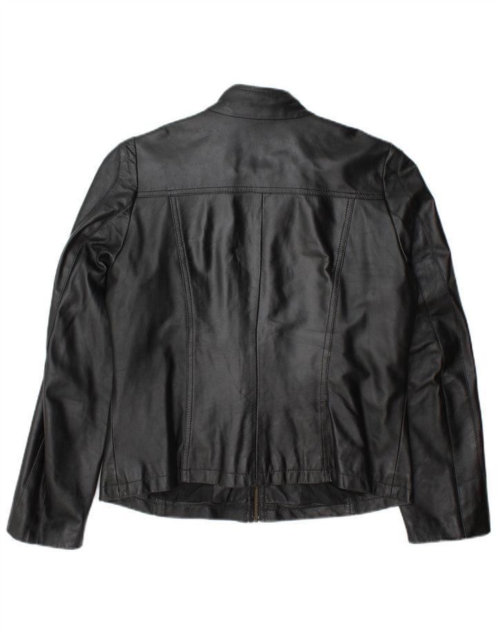Chaqueta de cuero vintage para mujer IT 46 cuero negro grande