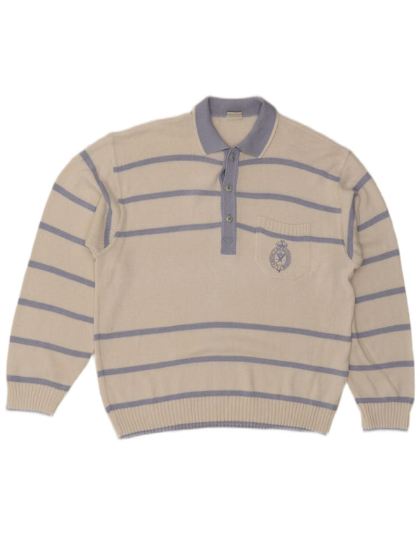 Maselli Jersey de cuello polo para hombre IT 52 Large White Stripe Cotton