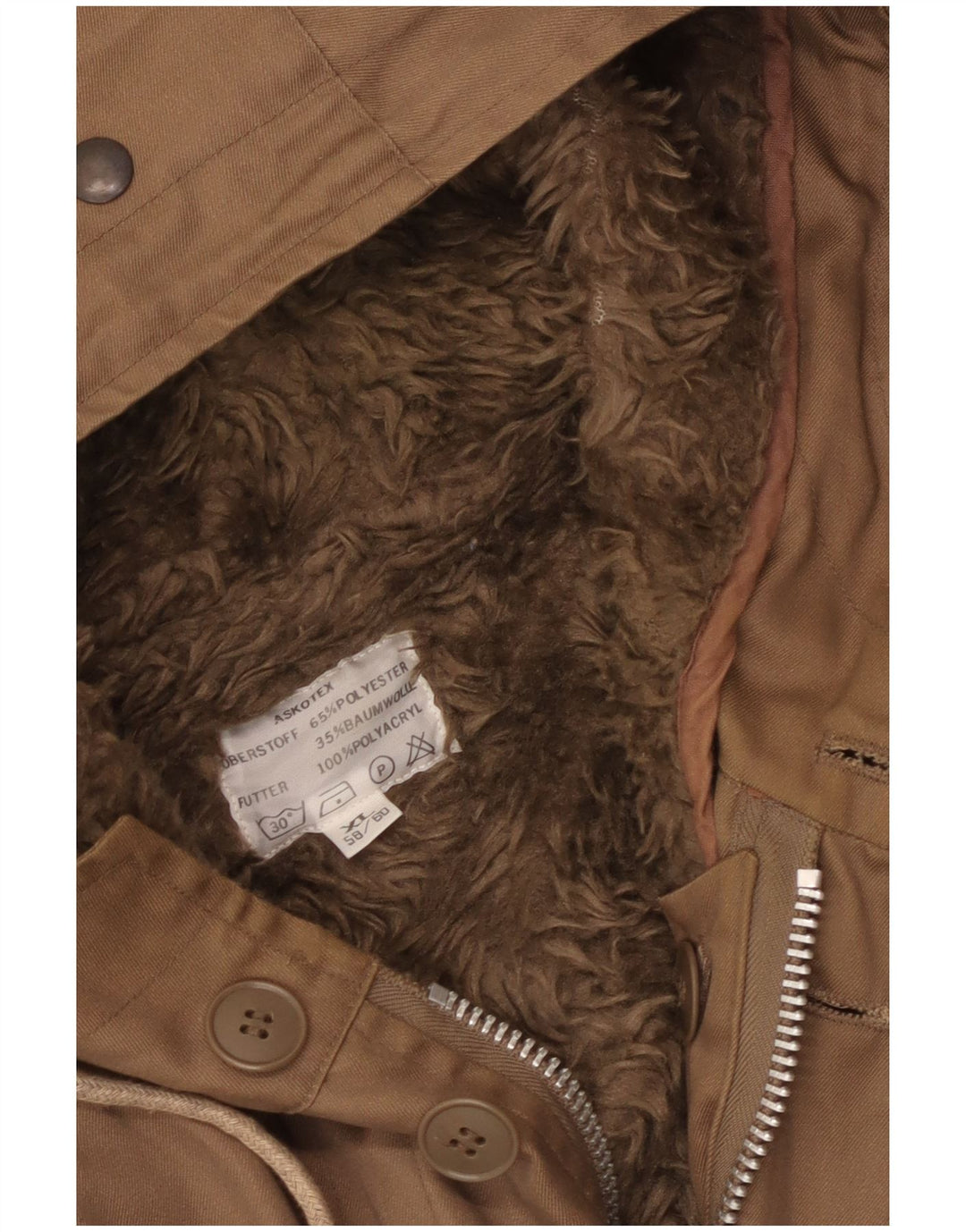 VINTAGE Chaqueta Parka Sherpa con capucha para hombre Reino Unido 42 XL Algodón marrón