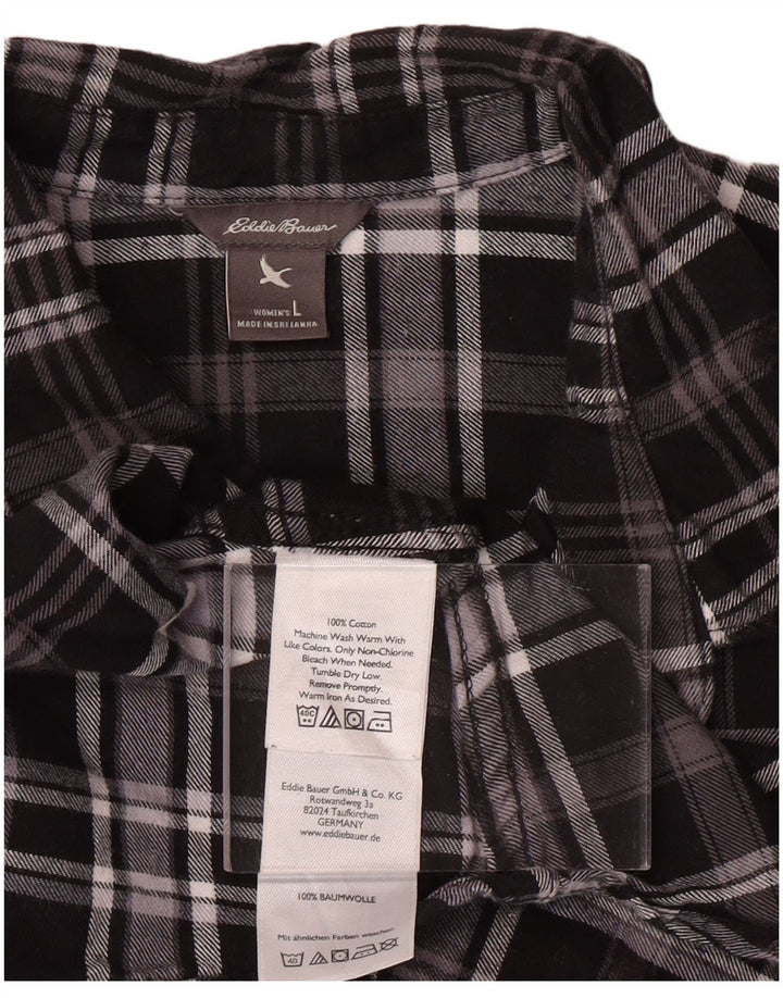 EDDIE BAUER Camisa de franela para mujer UK 46 Large Black Check Cotton