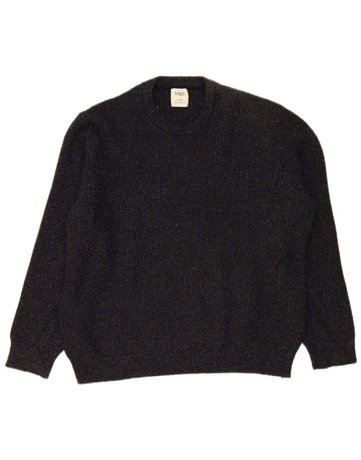 Marks & Spencer Jersey de Cuello Redondo para Hombre XL Azul Marino Moteado