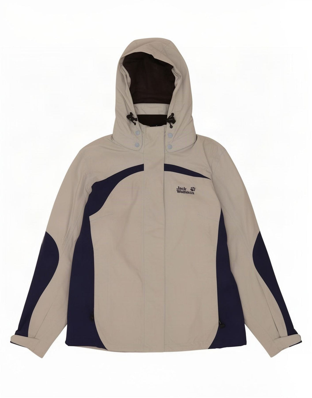 Jack Wolfskin Chaqueta impermeable con capucha para mujer UK 44 Azul medio Colorblock