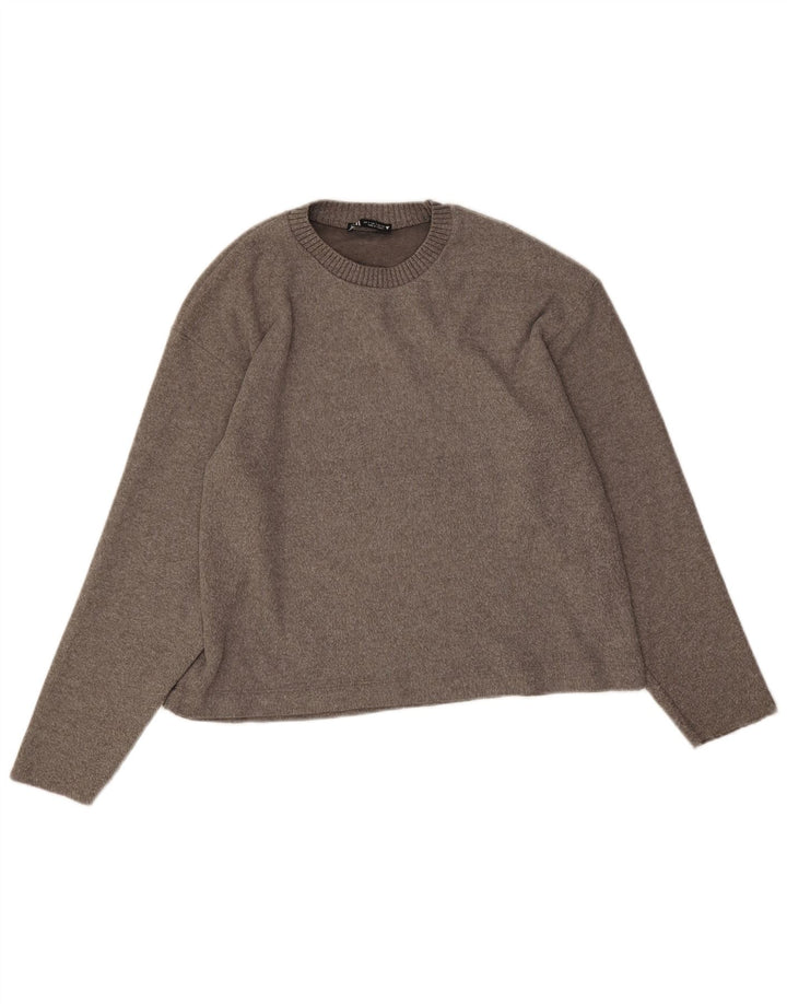 Zara Mujer Suéter De Cuello Redondo De Gran Tamaño UK 10 Pequeño Poliéster Gris