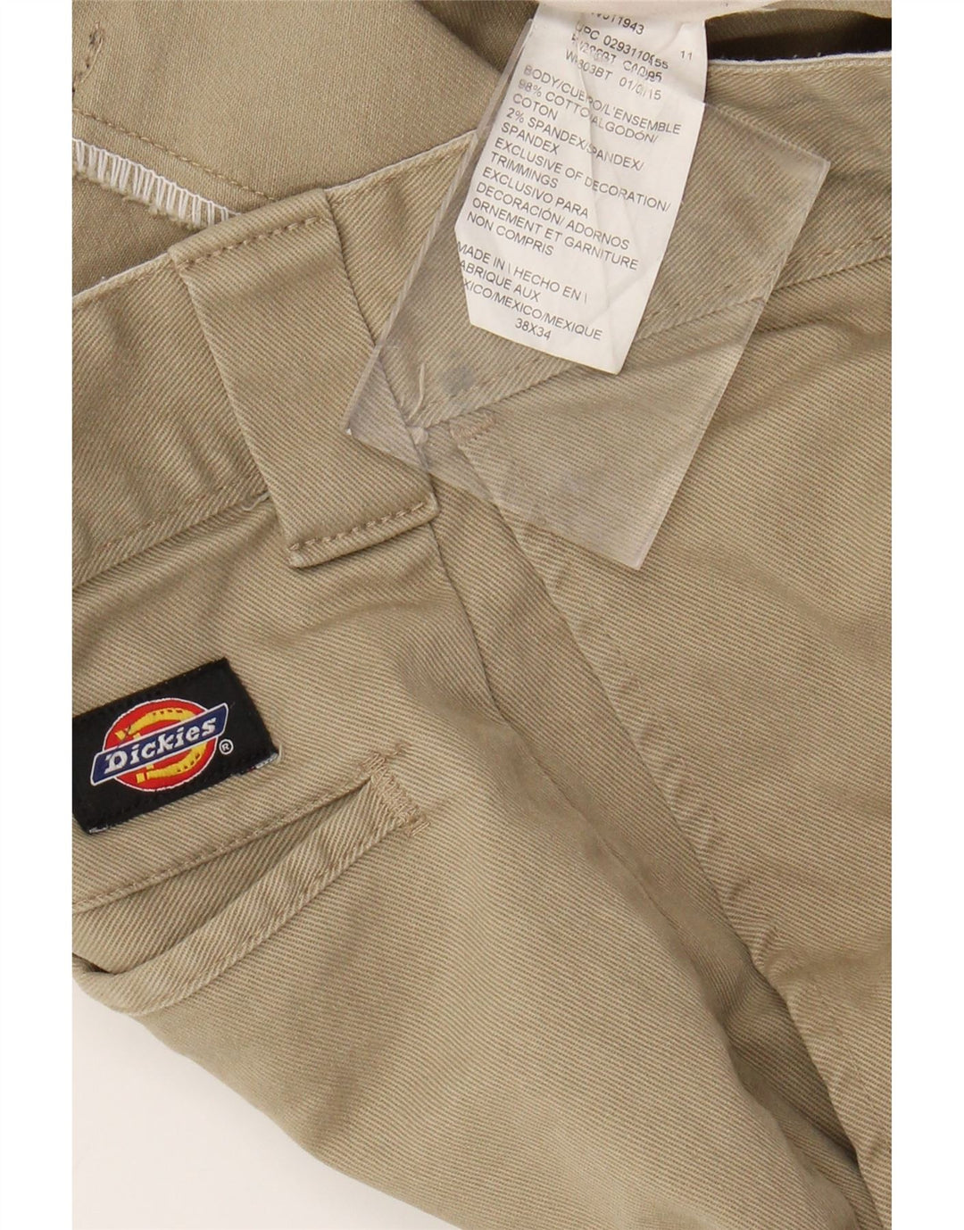 DICKIES Pantalones chinos ajustados y ajustados para hombre W38 L34 Algodón beige