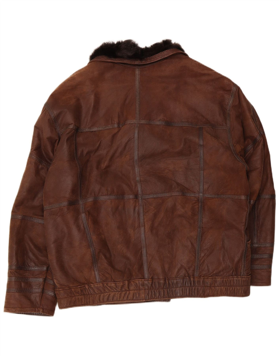 Vintage hombres shearling chaqueta Reino Unido 40 gran patchwork marrón
