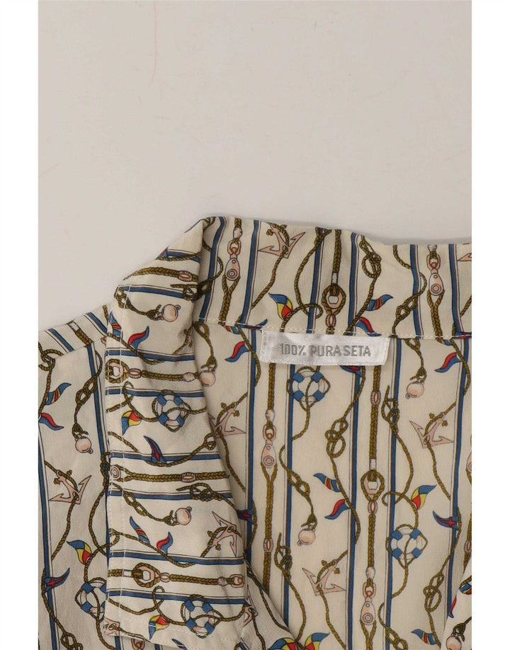 Vintage mujer patrón abstracto camisa Reino Unido 14 medio blanco náutico