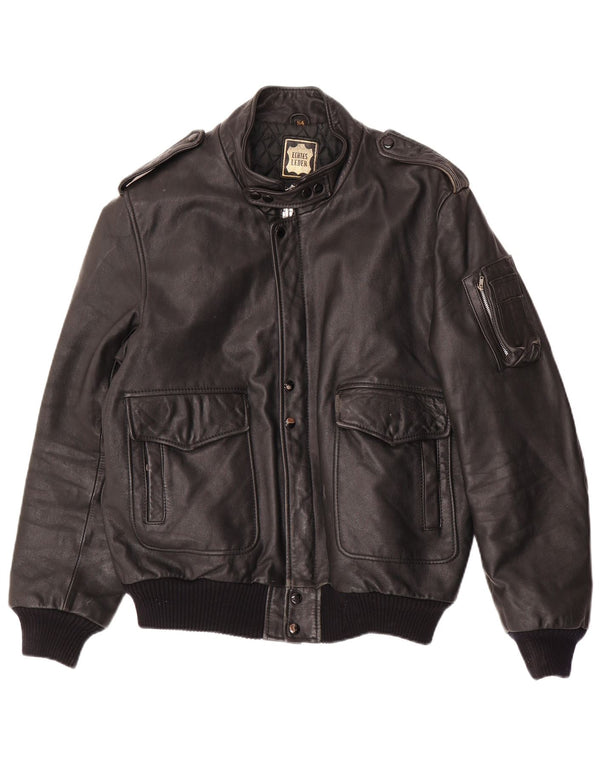 VINTAGE Chaqueta de cuero militar para hombre IT 54 2XL Cuero negro