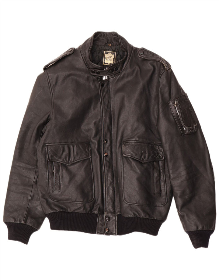 VINTAGE Chaqueta de cuero militar para hombre IT 54 2XL Cuero negro