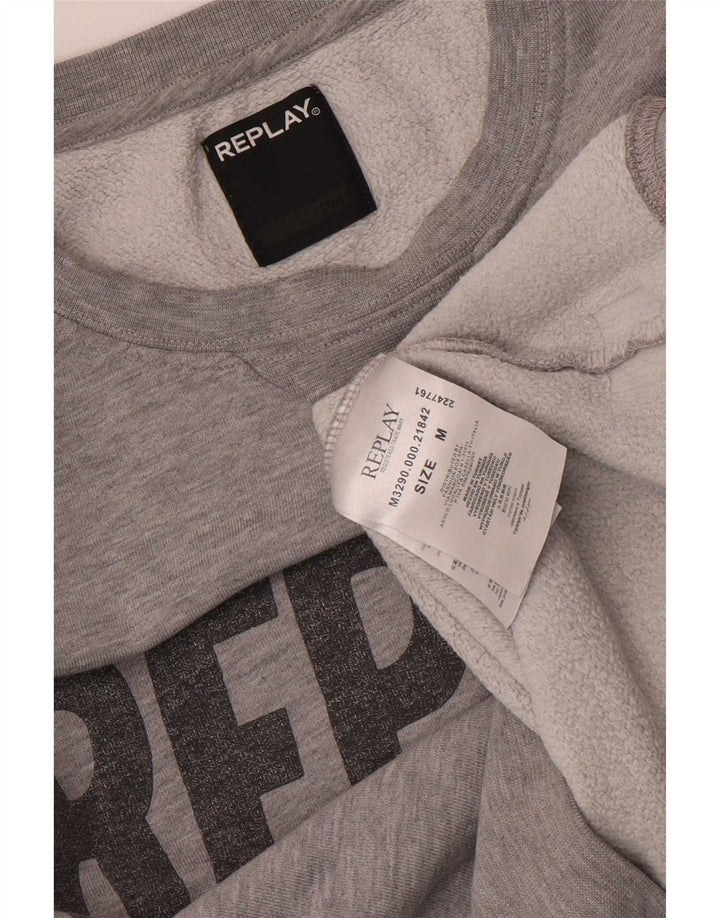 Replay Hombre Sudadera Gráfica Jersey De Algodón Moteado Gris Medio