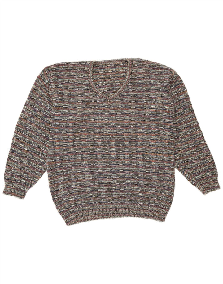 Vintage hombres V-cuello jumper suéter XL gris moteado