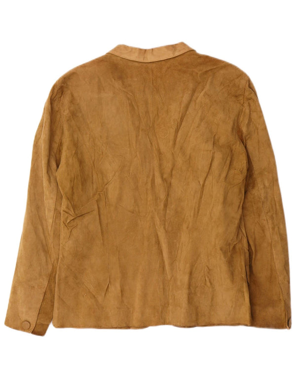 Vintage mujer 2 botones ante Blazer chaqueta Reino Unido 14 cuero beige medio