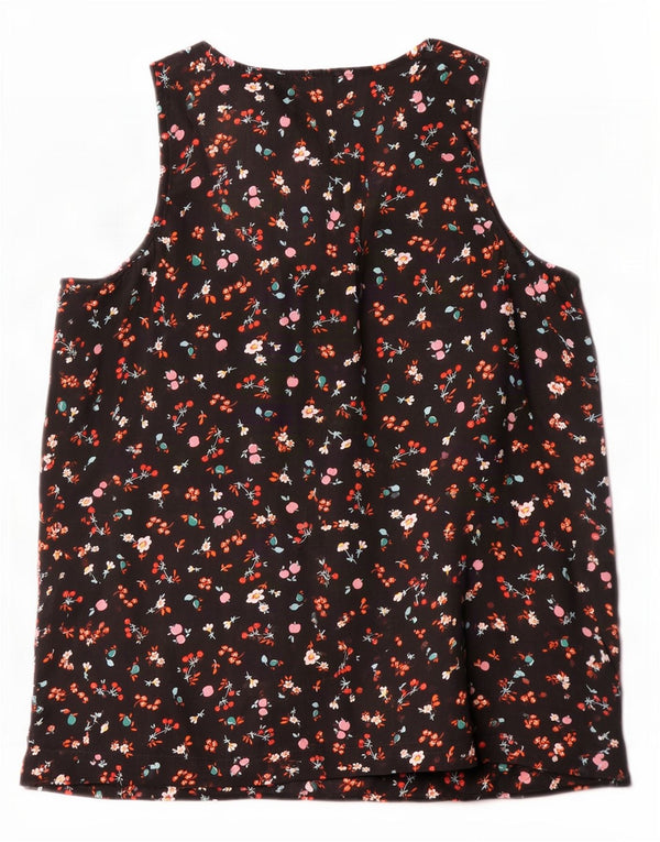 Benetton Blusa Sin Mangas para Mujer UK 40 Small Negro Floral Modal