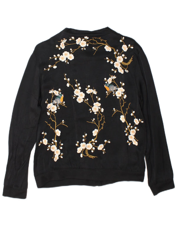 Zara Chaqueta Bomber para Mujer UK 40 Mediana Poliéster Floral Negro