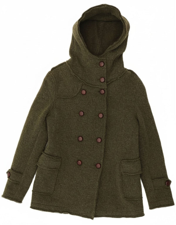 Vintage mujer con capucha doble pecho chaqueta cortavientos Reino Unido 18 XL Caqui