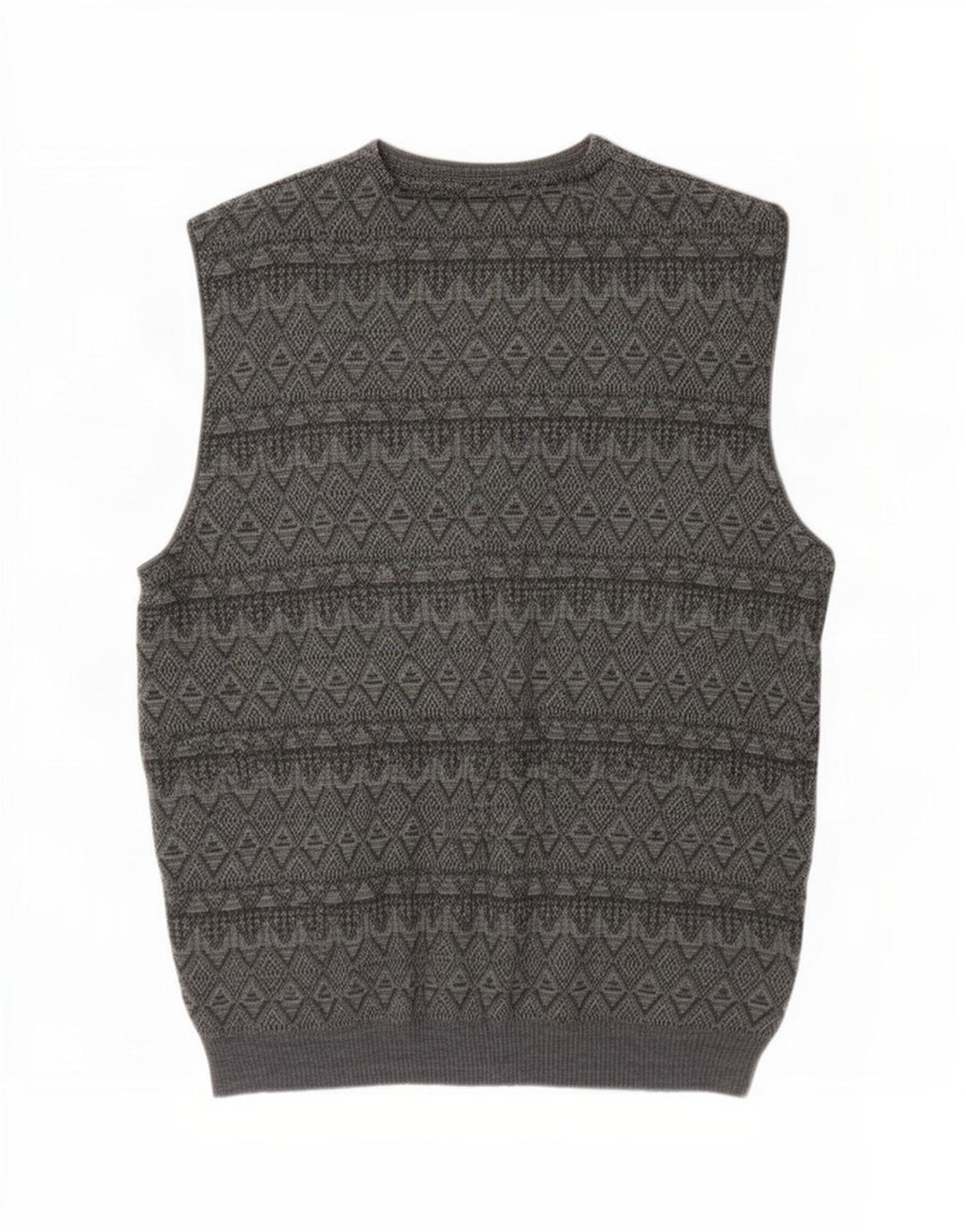 Vintage hombres sin mangas Cardigan suéter 2XL gris Argyle/Diamond