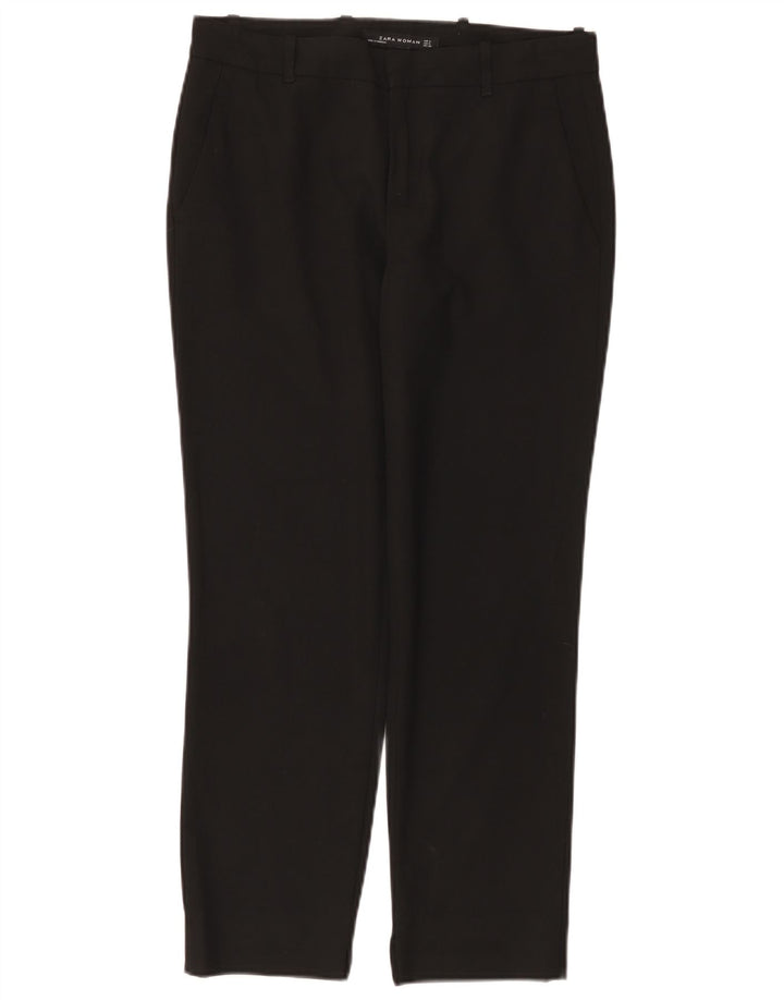 ZARA Mujer Pantalón Chino Recto Small W26 L26 Negro Poliéster