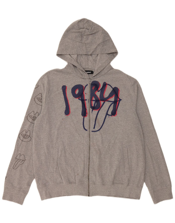 Desigual Sudadera con capucha y cremallera gráfica para hombre 2XL Algodón gris