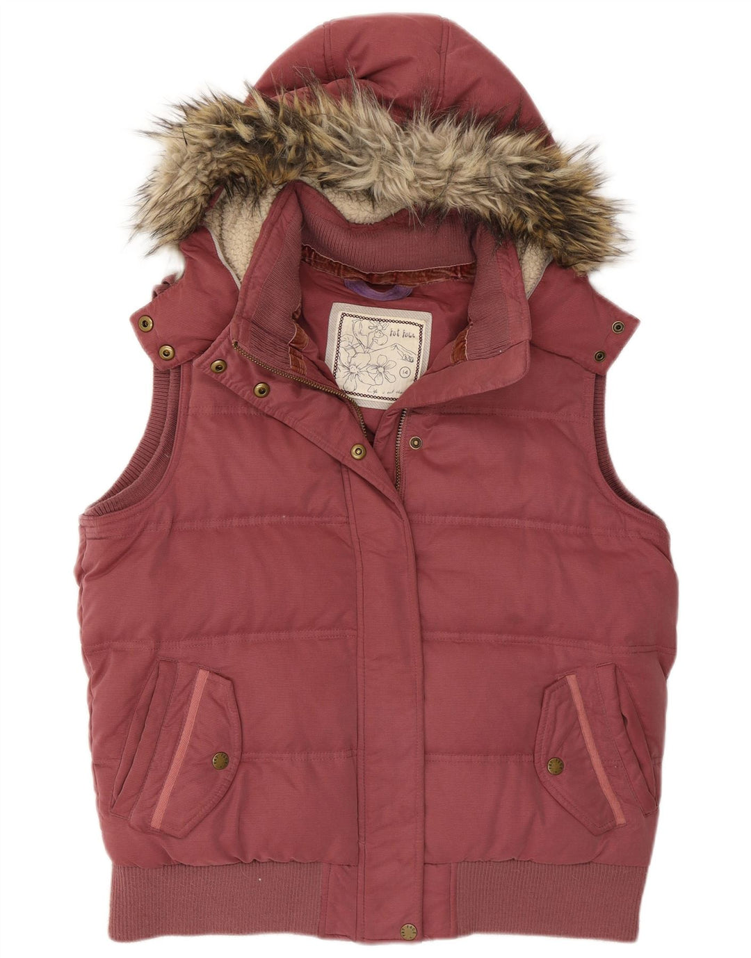 Chaleco acolchado con capucha para mujer Fat Face UK 44 Grande Poliéster burdeos