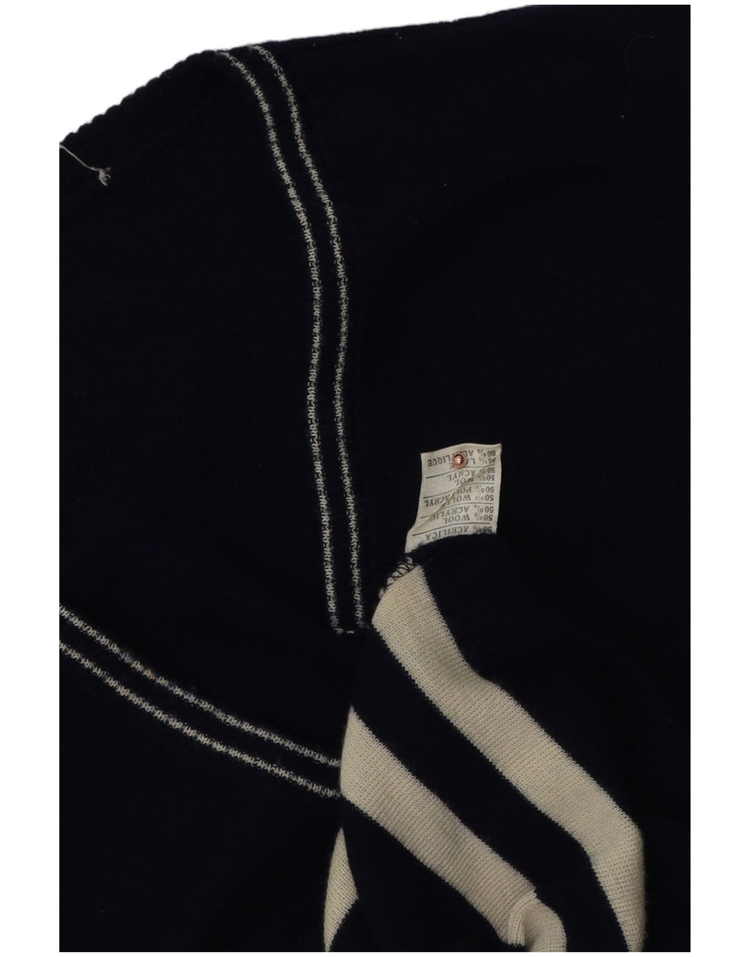 Vintage hombres chaleco tanque top medio azul marino rayas lana