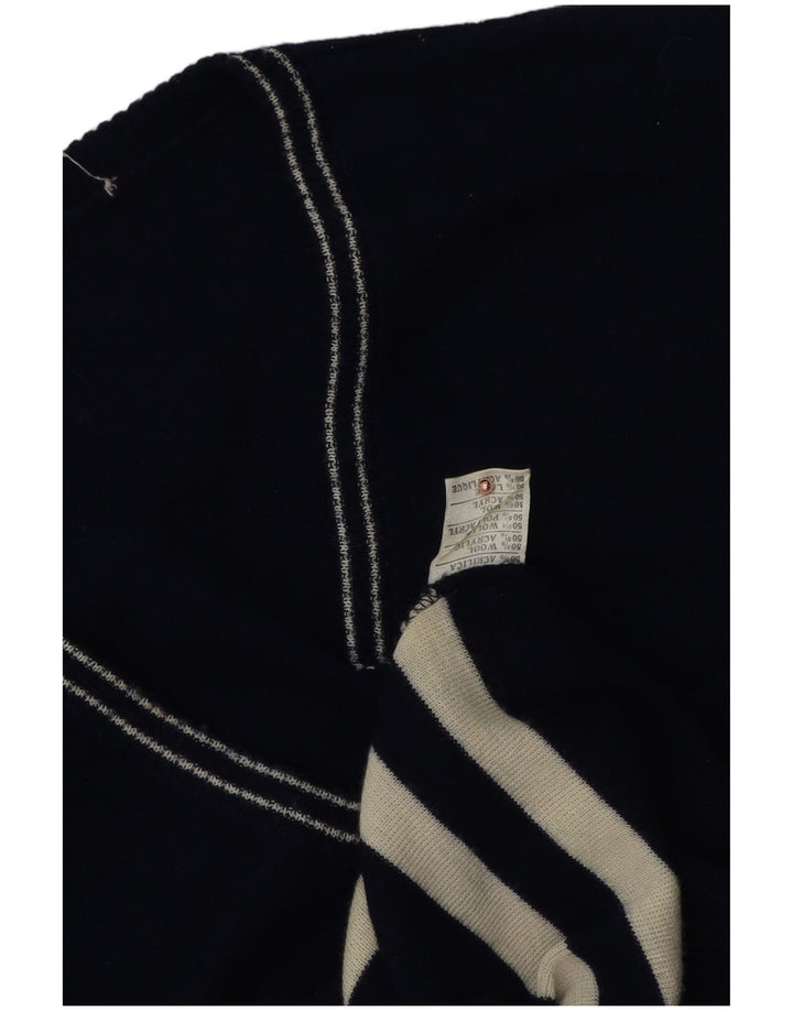 Vintage hombres chaleco tanque top medio azul marino rayas lana