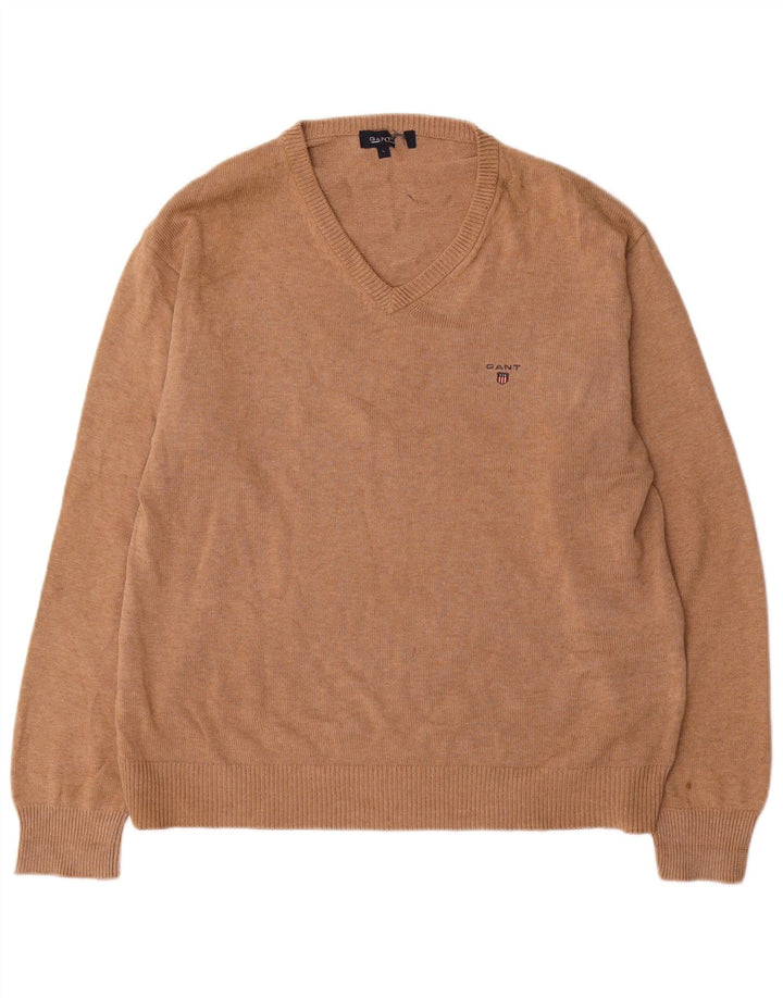 Gant Jersey con cuello en V para hombre, talla grande, algodón marrón