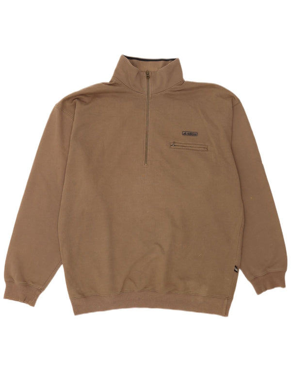 Adidas - Sudadera con cuello y cremallera para hombre, talla grande, color marrón