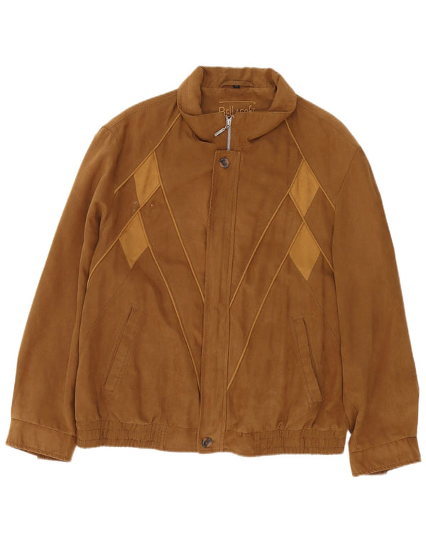 Vintage hombres bomber chaqueta Reino Unido 42 XL marrón Argyle/Diamond poliéster